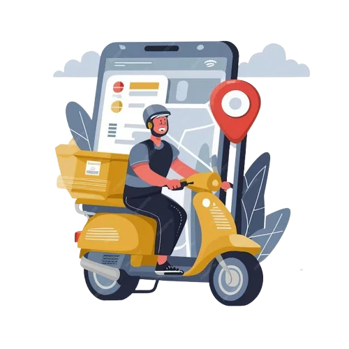 2d vector illustration courier wearing shirt is delivering package mobile with location gps_918459 34414 removebg preview